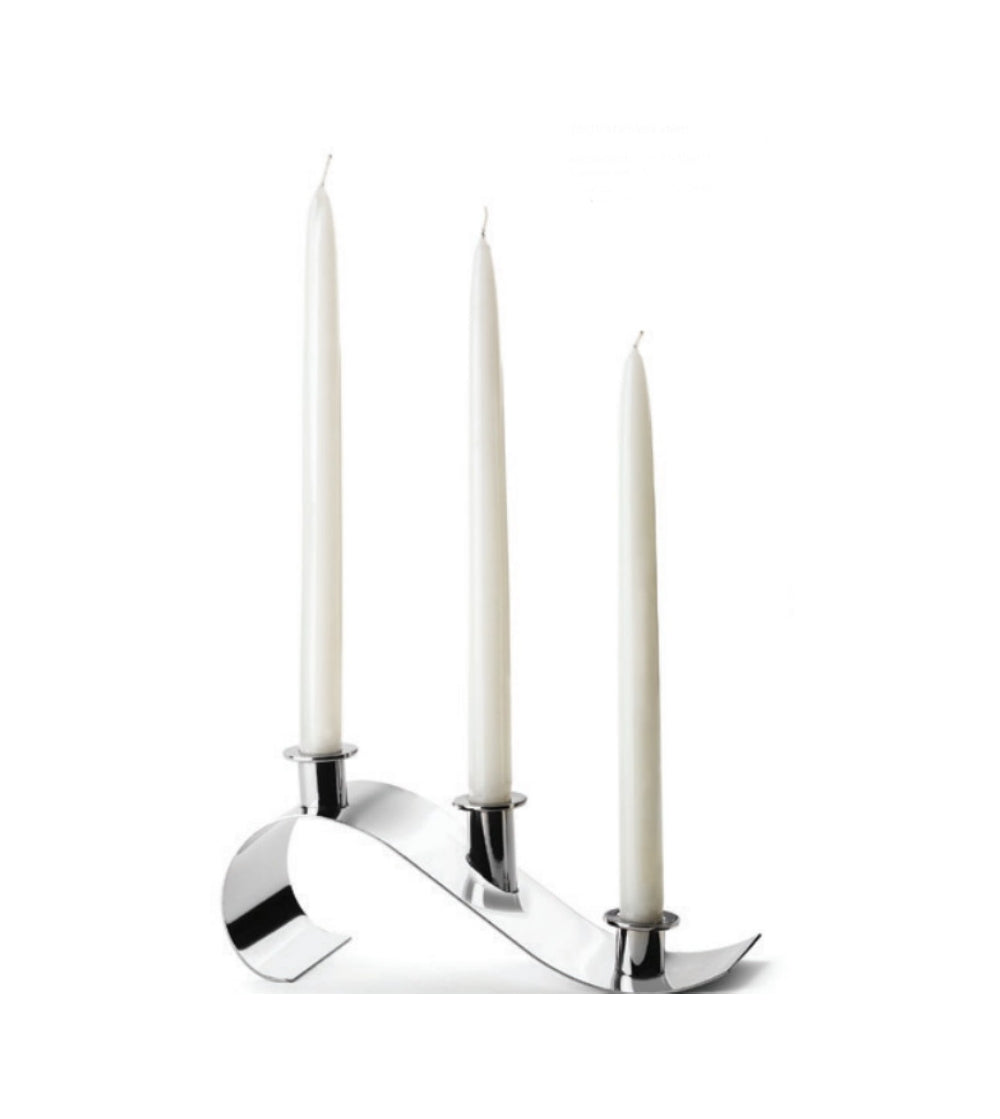 Wave-Candleholder, Three-Flames, Stainless-Steel